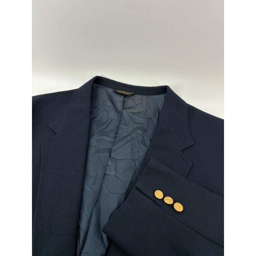 Vintage Coat Tails Navy‎ Hopsack Blazer Mens 50R Brass Crest Button Sport Coat